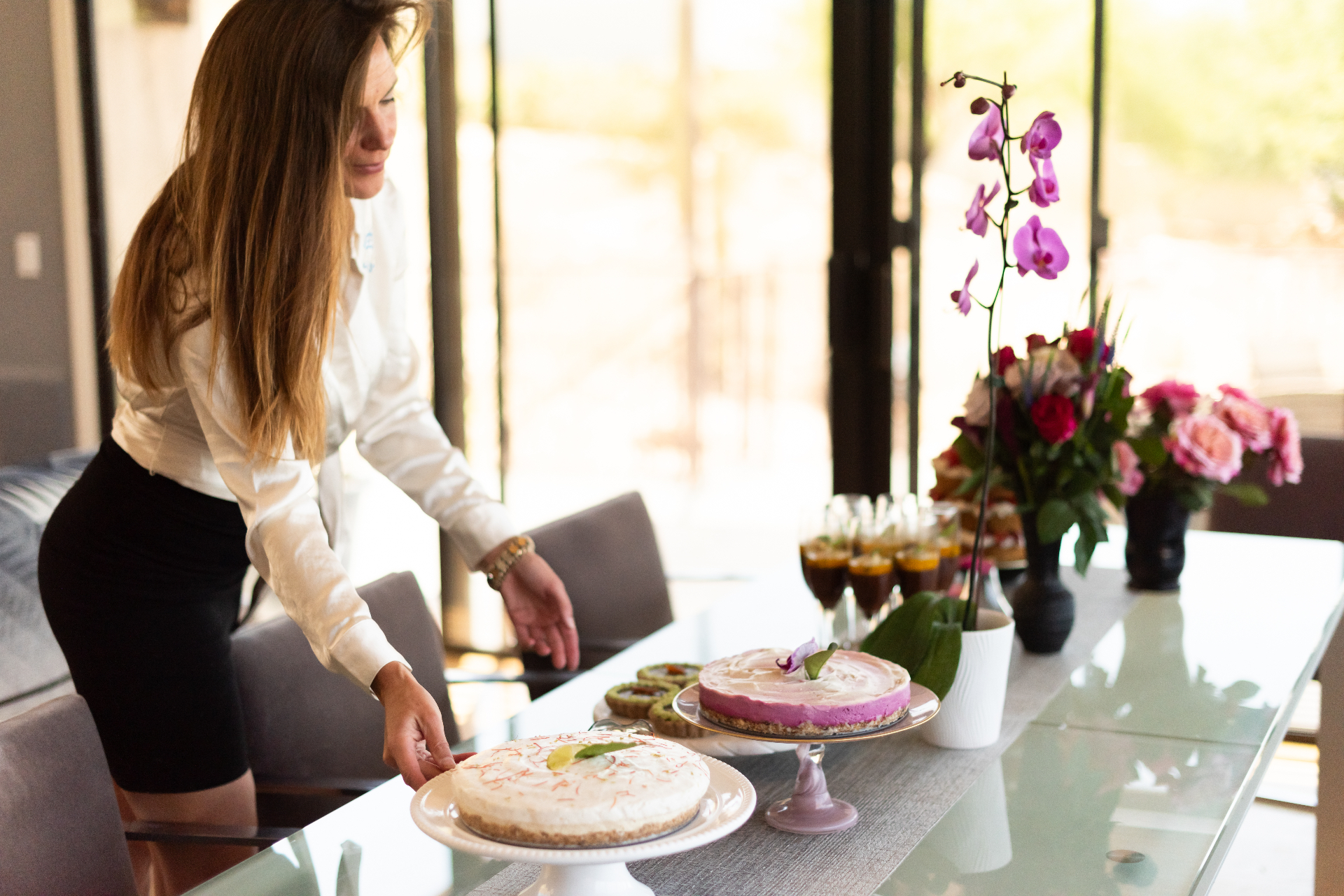 Caitlin styling a salon table